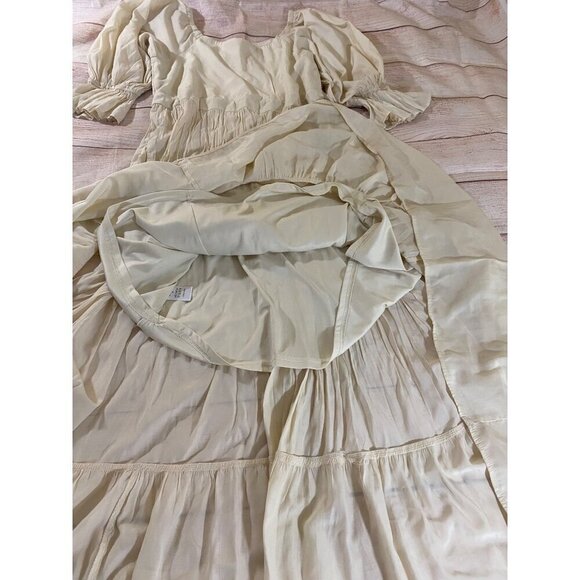 Listiele Women's Beige Bohemian Gypsy Puff Sleeve Maxi Dress - Medium - Picture 13 of 15